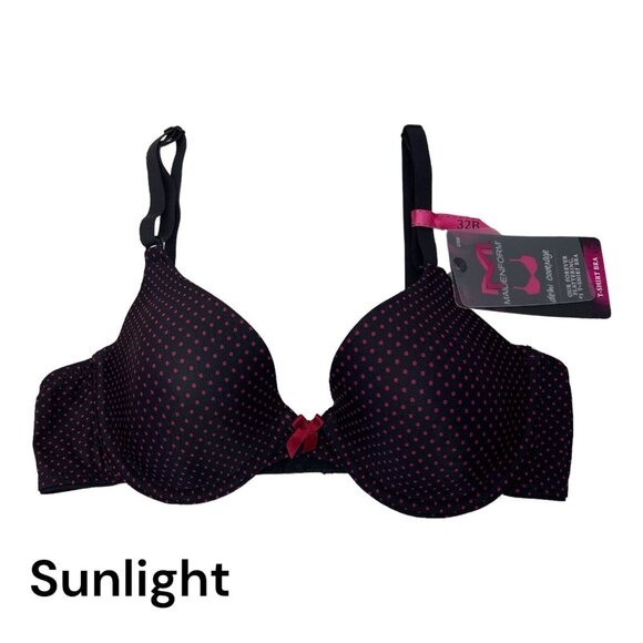 MAIDENFORM Women Demi Coverage T-Shirt Bra SIZE 32B BLACK-PINK Polka dot- NWT - Picture 1 of 13